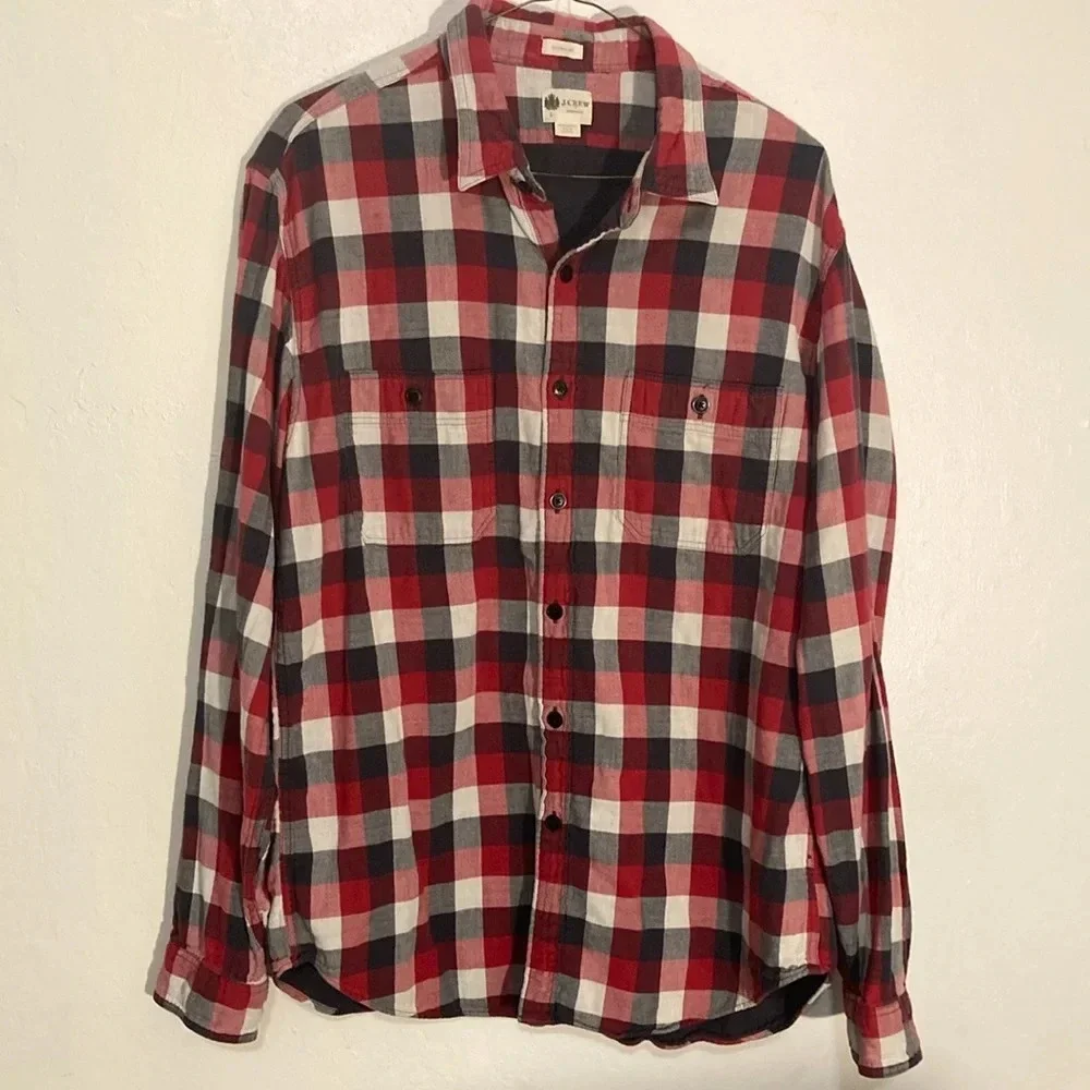 🌈 J Crew shirtings tailored fit lined flannel men’s Large 100% cotton